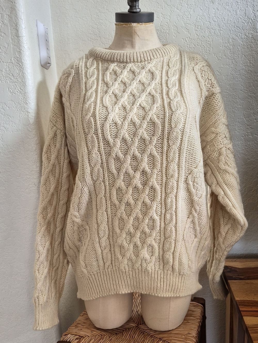 Columba Reid 100% Wool Fisherman Cable Knit Sweater Made In the UK Sz Medium